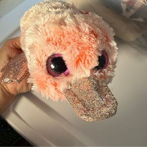 TY Beanie Babies Wilma Pink Plush Glitter Platypus Stuffed Animal NEW